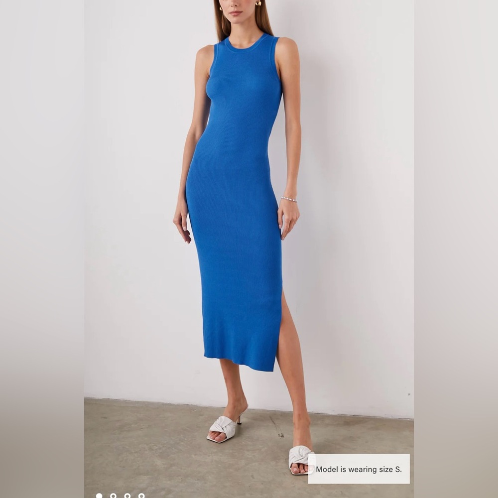 Rails Syd Sapphire Blue Bodycon Ribbed Crewneck Open Back Midi Dress Size Medium